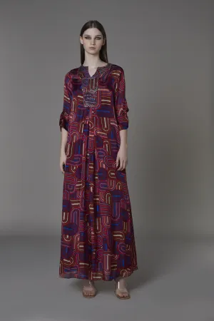 Saaksha & KinniÂ    I   Red semi circle embroidered kaftan kurta Chiffon / Cotton Silk  Red / Blue SS22101