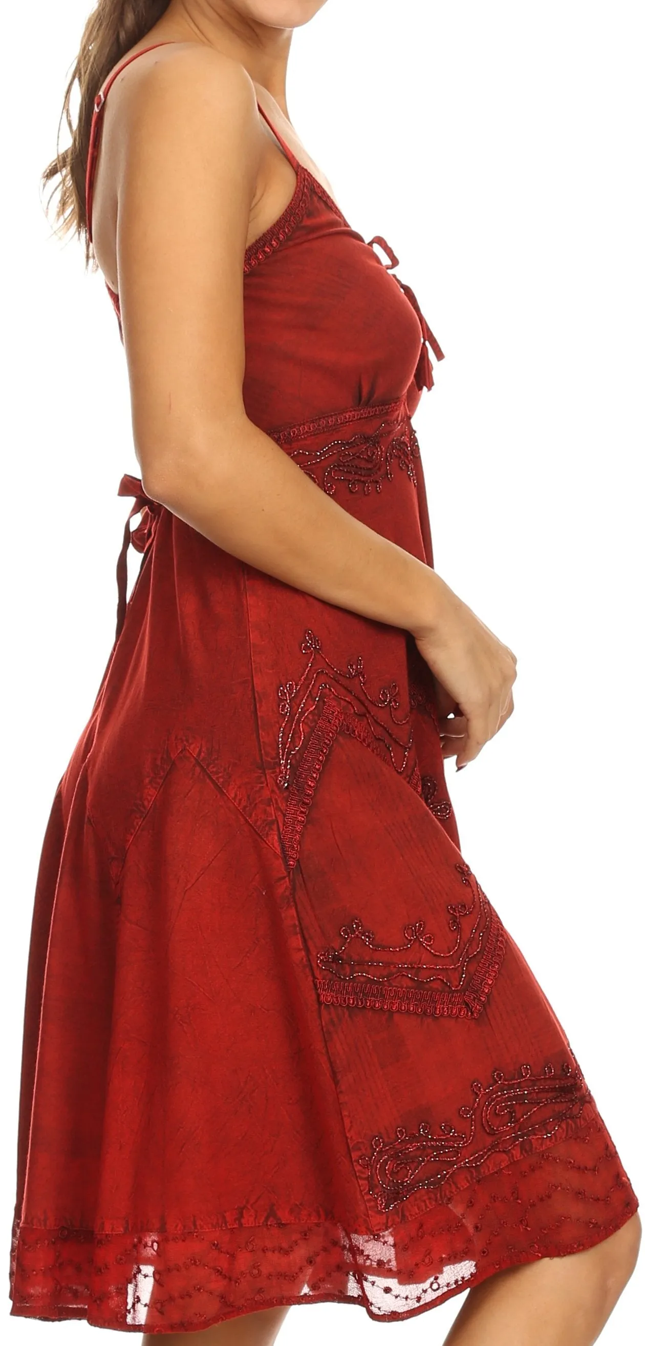 Sakkas Lacey Stonewashed Embroidered Silver Threaded Spaghetti Strap Dress