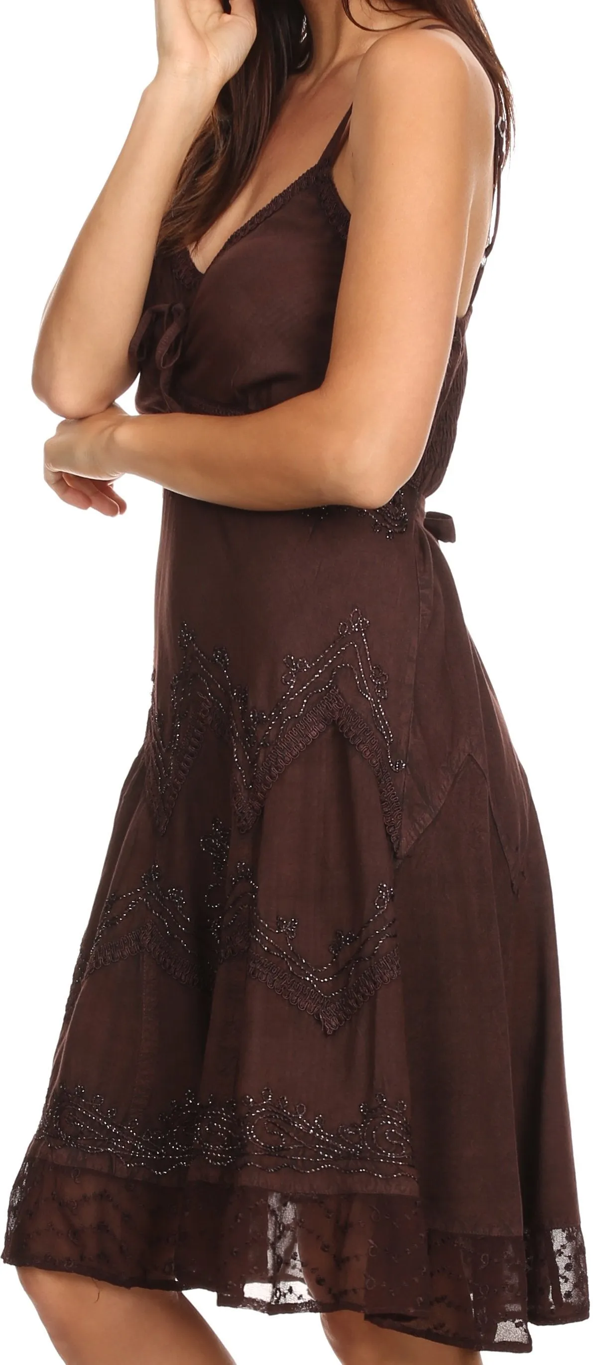 Sakkas Lacey Stonewashed Embroidered Silver Threaded Spaghetti Strap Dress