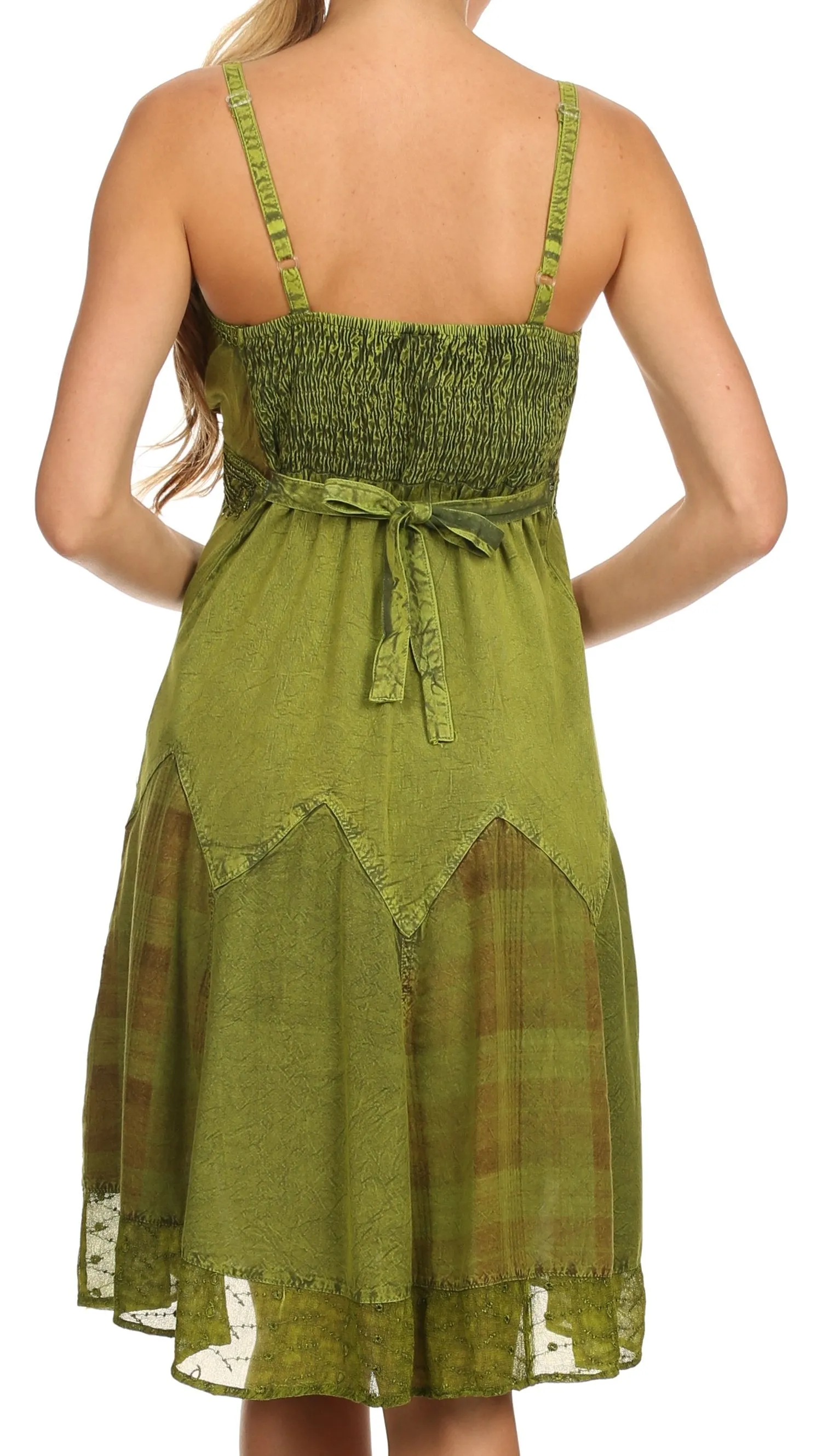 Sakkas Lacey Stonewashed Embroidered Silver Threaded Spaghetti Strap Dress