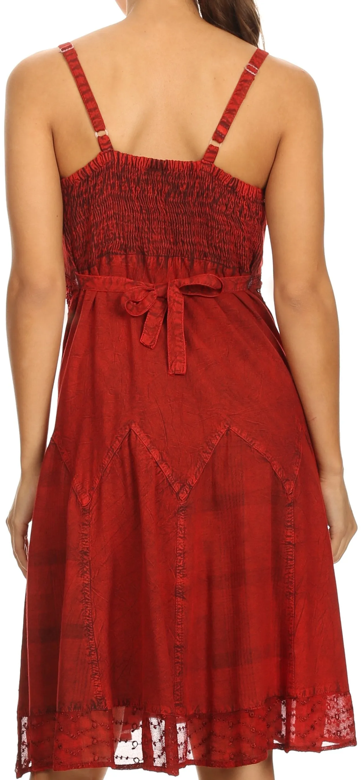 Sakkas Lacey Stonewashed Embroidered Silver Threaded Spaghetti Strap Dress