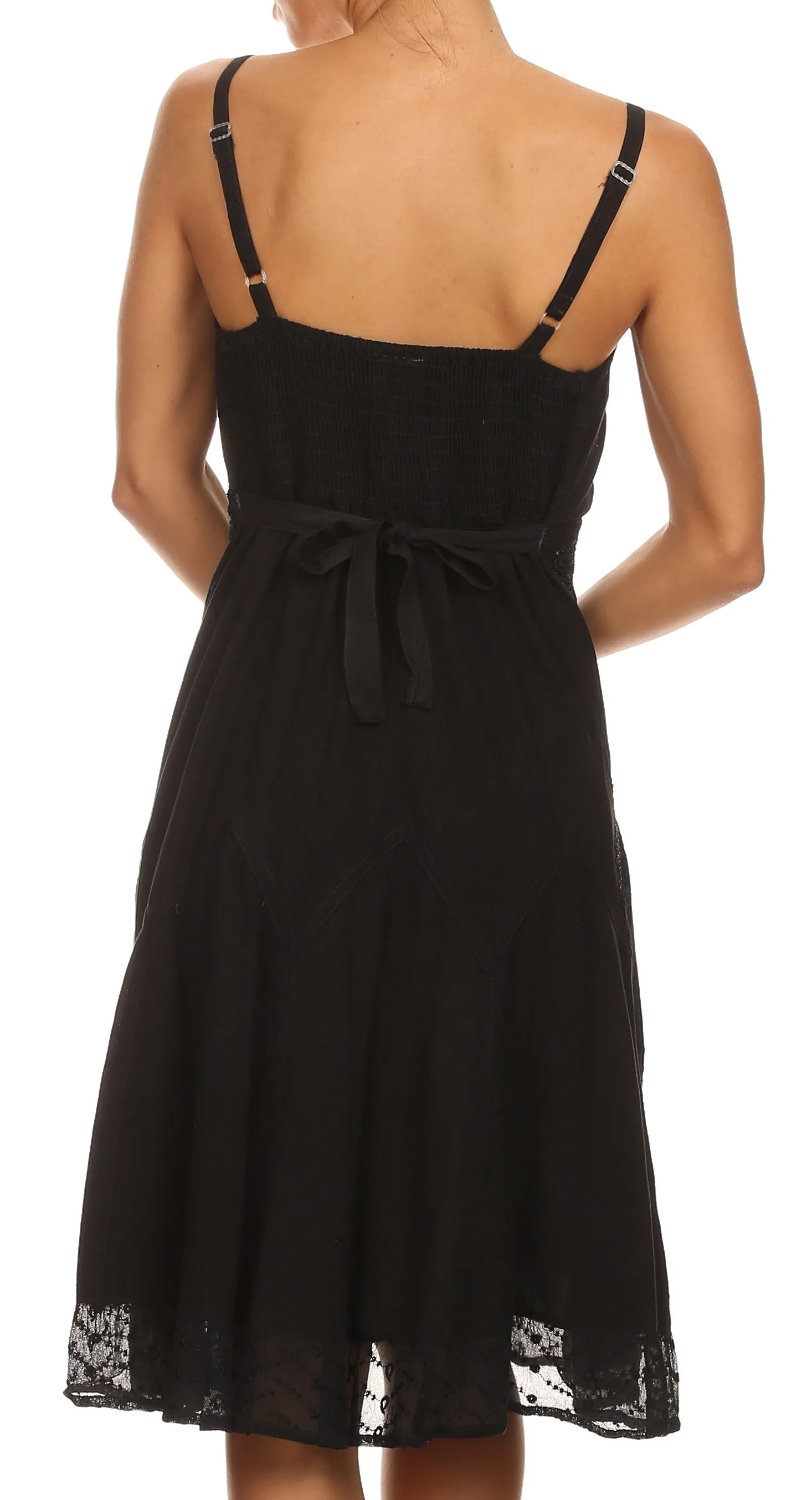 Sakkas Lacey Stonewashed Embroidered Silver Threaded Spaghetti Strap Dress