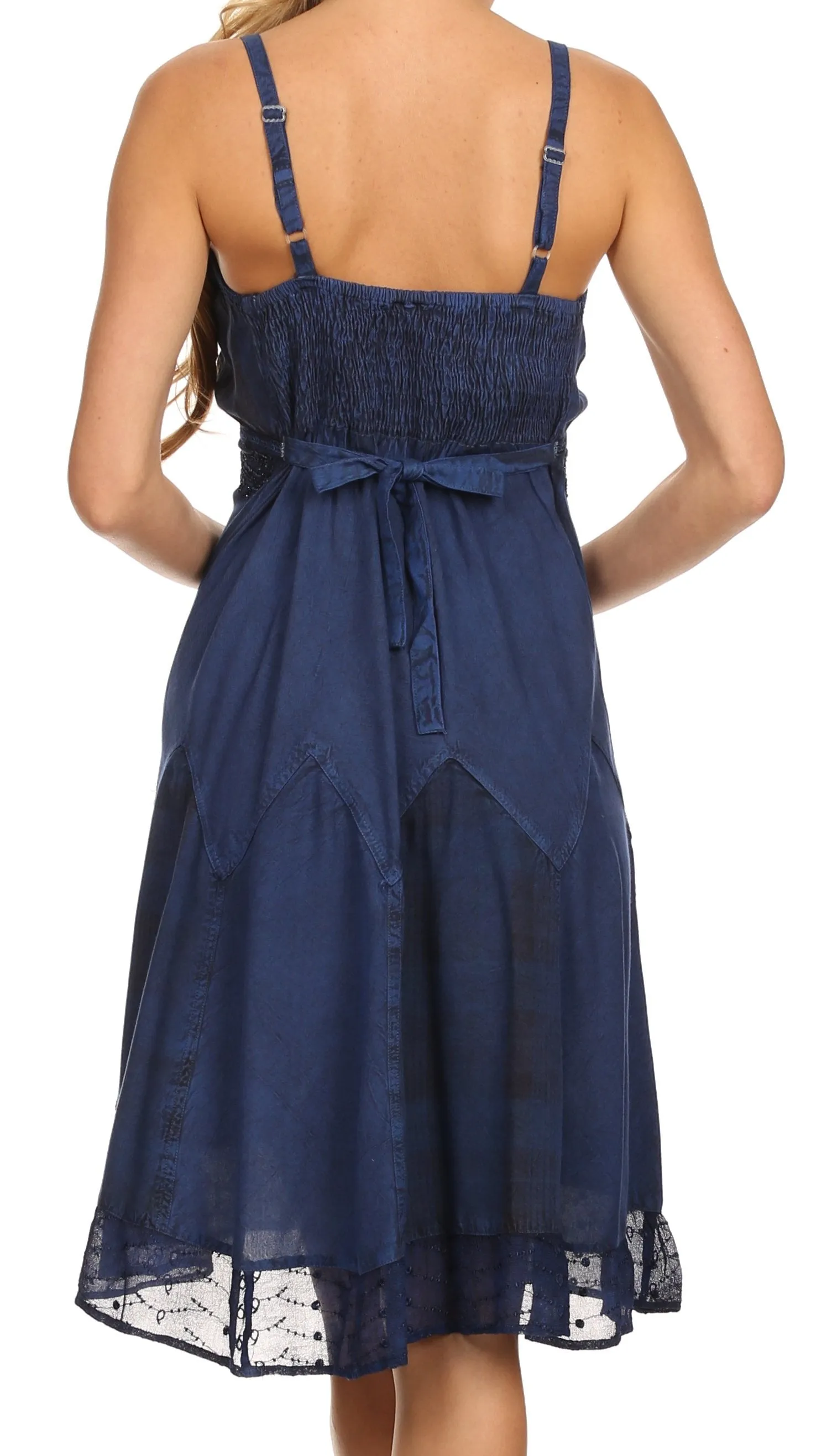 Sakkas Lacey Stonewashed Embroidered Silver Threaded Spaghetti Strap Dress