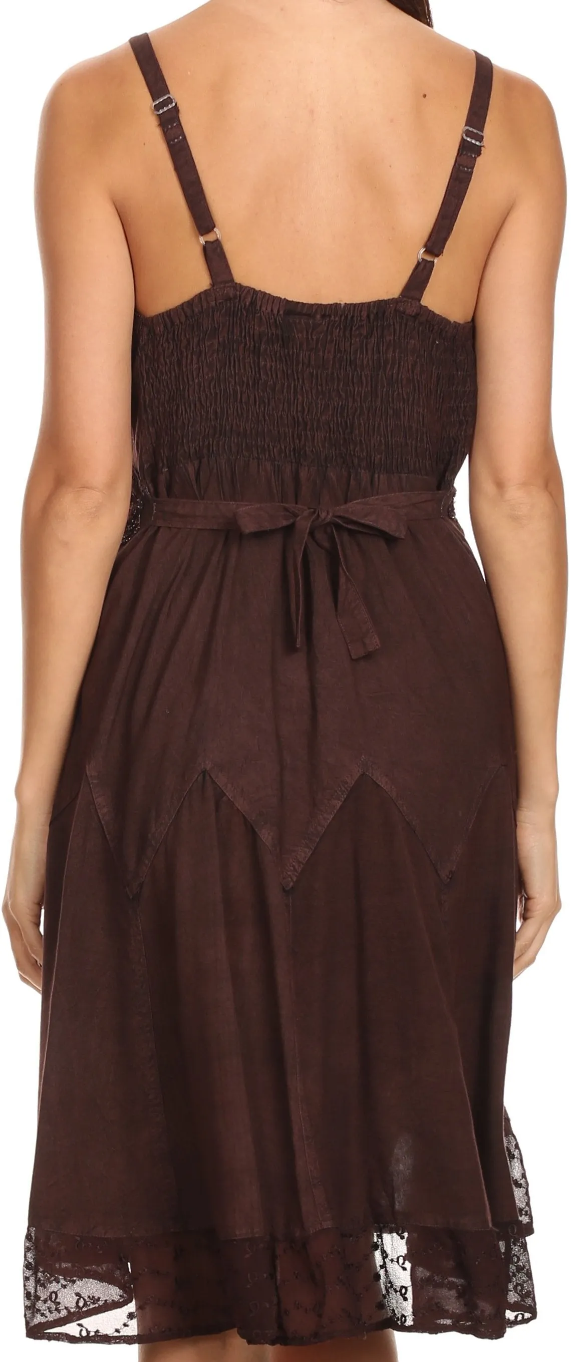Sakkas Lacey Stonewashed Embroidered Silver Threaded Spaghetti Strap Dress