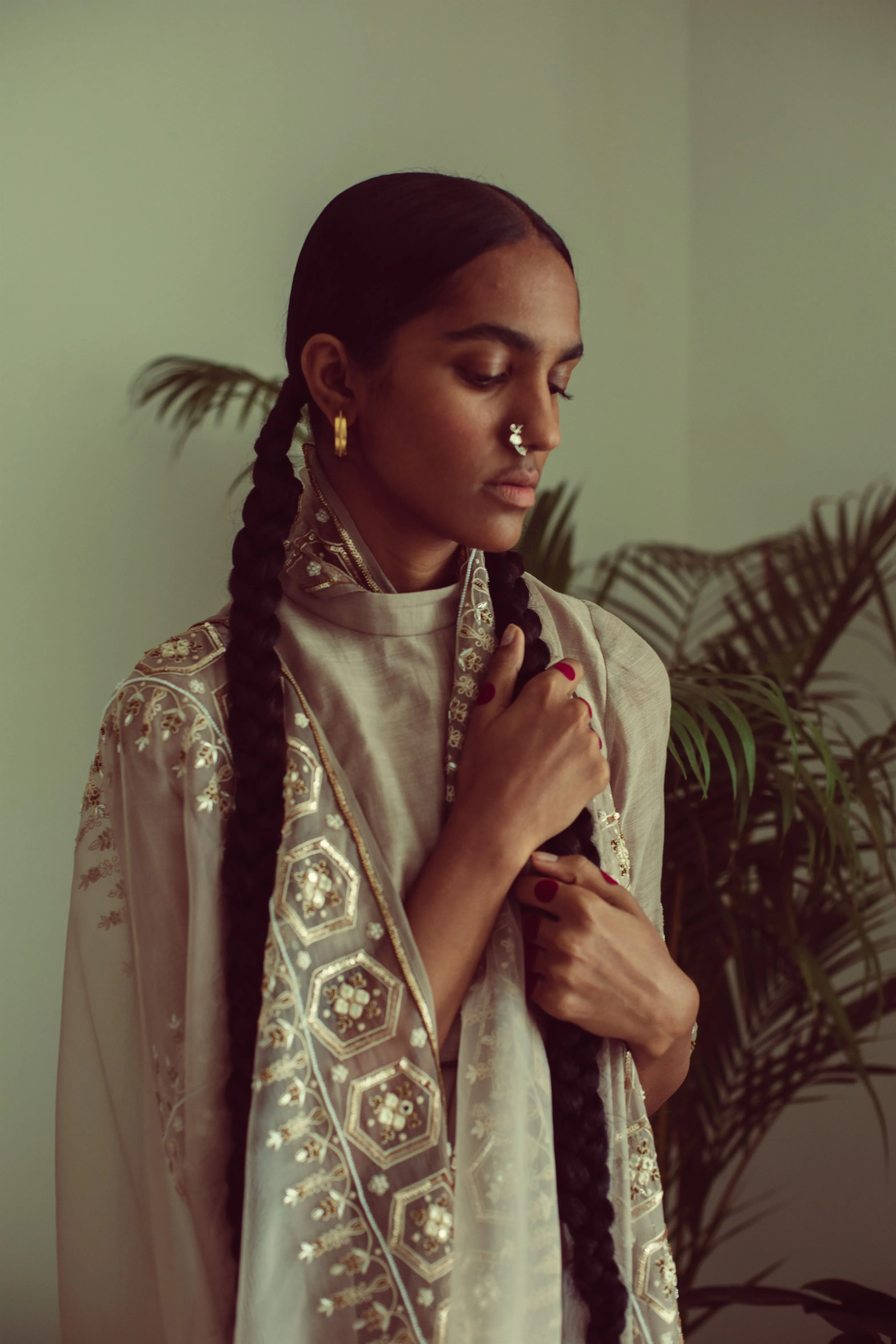 Sarang Kaur St.Martins Grey Jaipuri saree Organza silk Blouse piece Chanderi silk Chandni SK01271