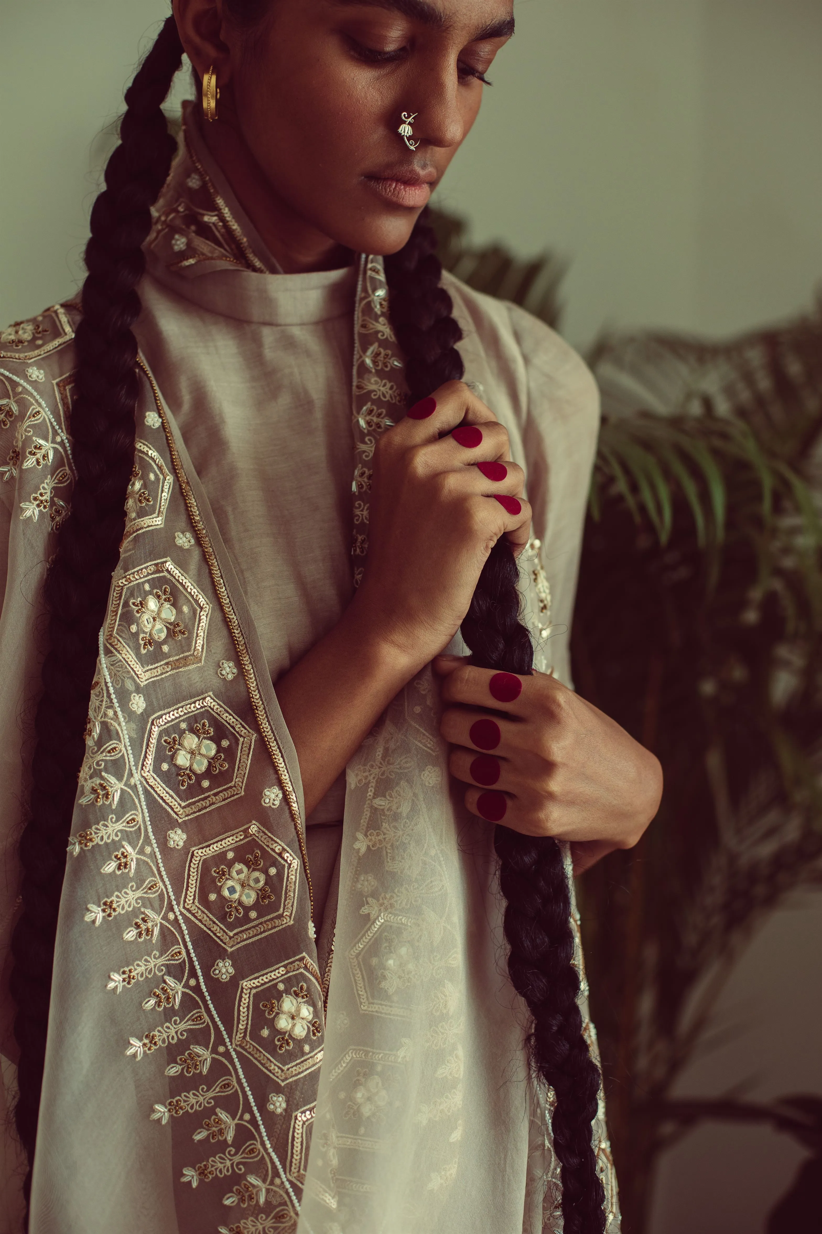 Sarang Kaur St.Martins Grey Jaipuri saree Organza silk Blouse piece Chanderi silk Chandni SK01271
