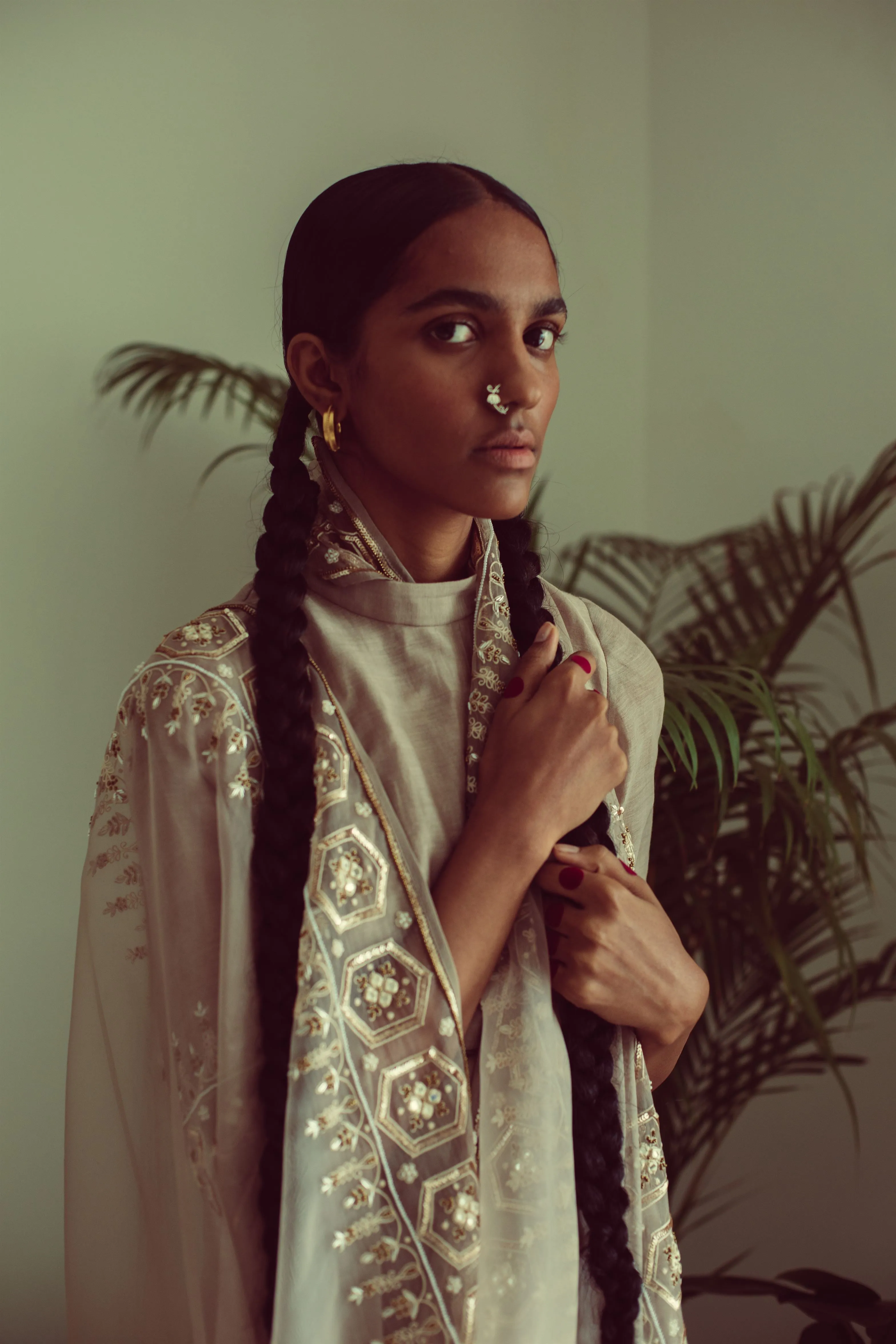 Sarang Kaur St.Martins Grey Jaipuri saree Organza silk Blouse piece Chanderi silk Chandni SK01271