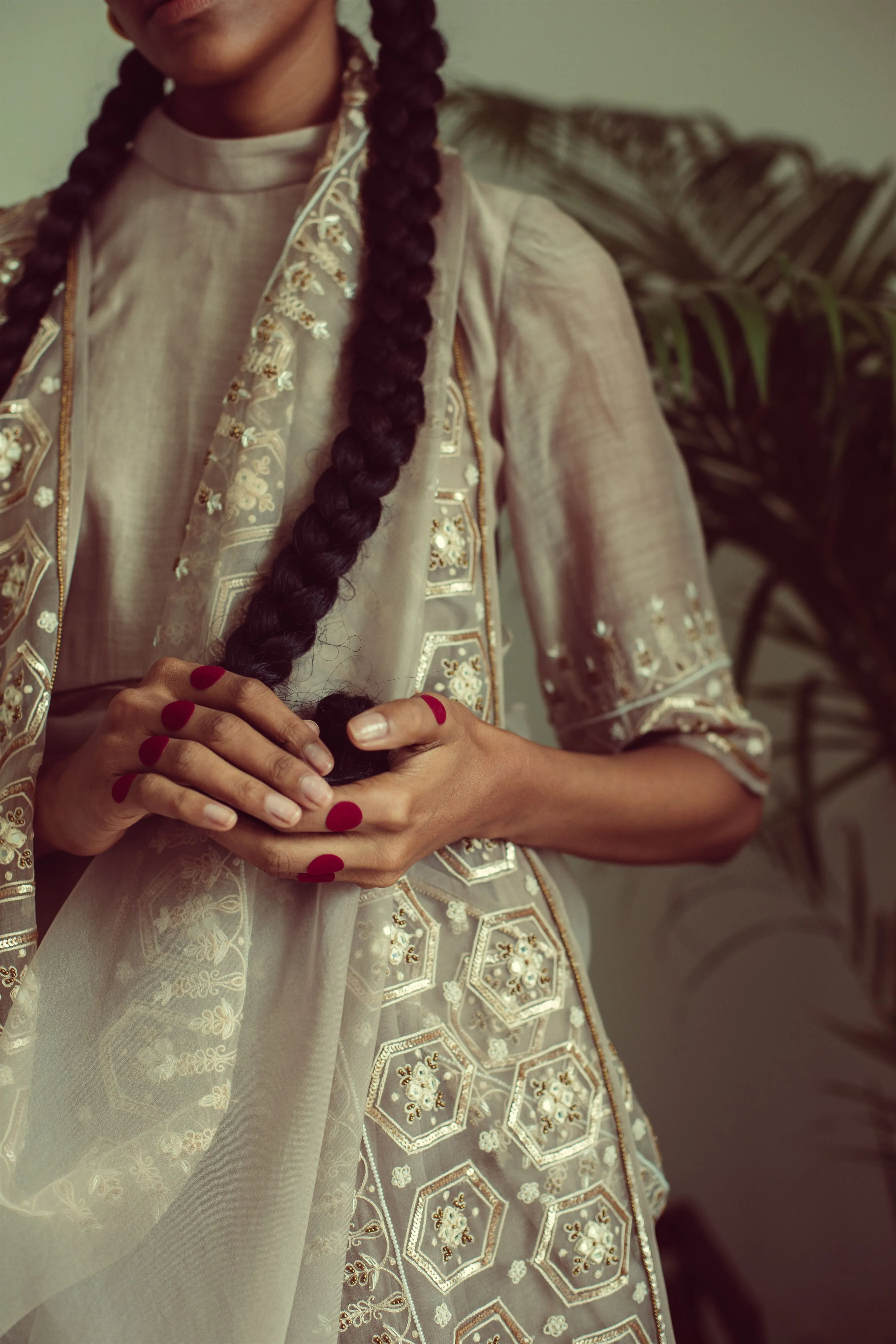 Sarang Kaur St.Martins Grey Jaipuri saree Organza silk Blouse piece Chanderi silk Chandni SK01271