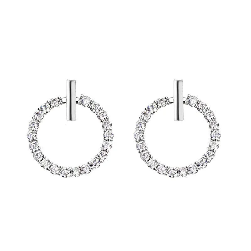 Shiny Crystal Silver Round Rhinestone Earrings