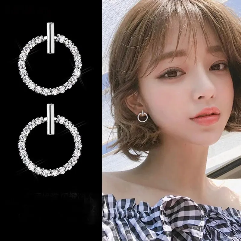 Shiny Crystal Silver Round Rhinestone Earrings