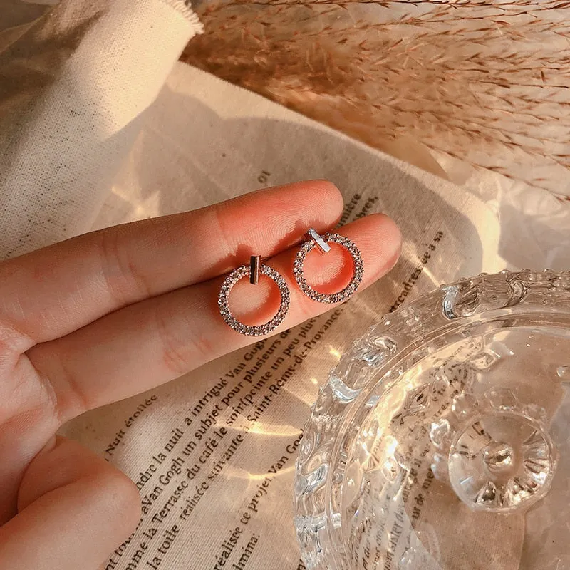 Shiny Crystal Silver Round Rhinestone Earrings