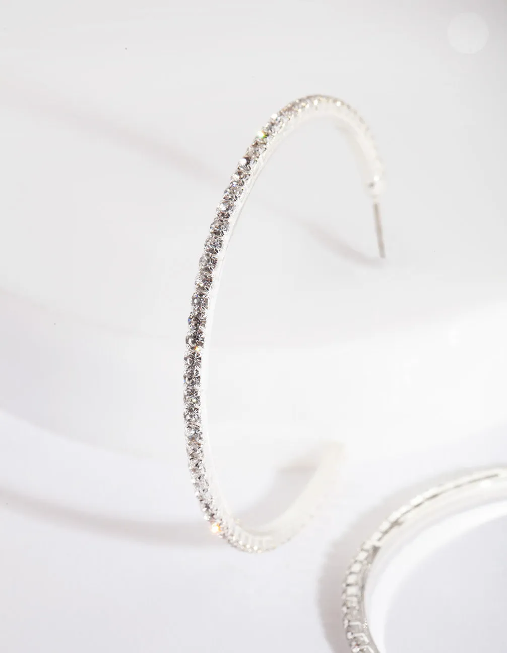 Silver Fine Diamante Hoop Earrings