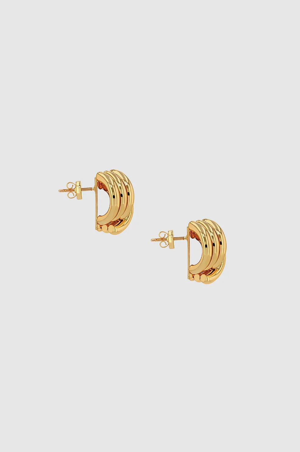 Small Crossover Ribbed Earrings - Gold