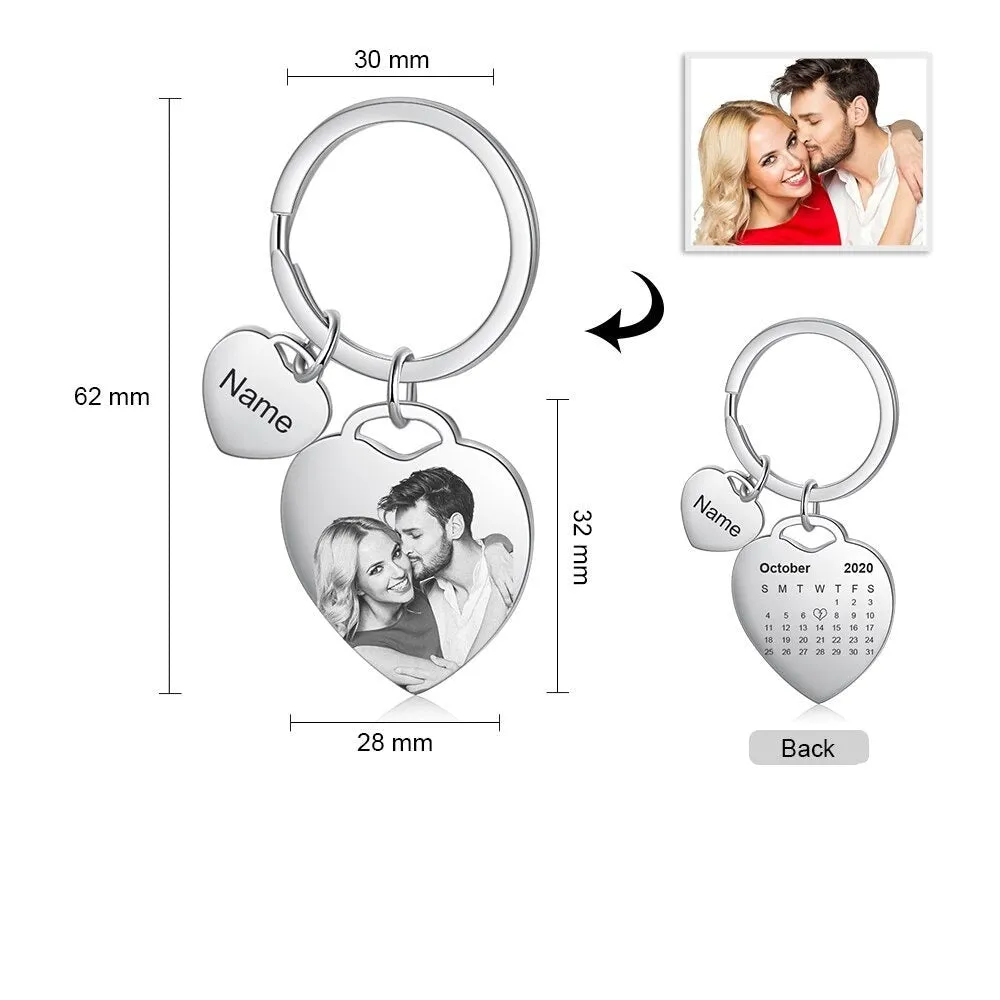 Stainless Steel Cordate Name & Date Engraved Keychain