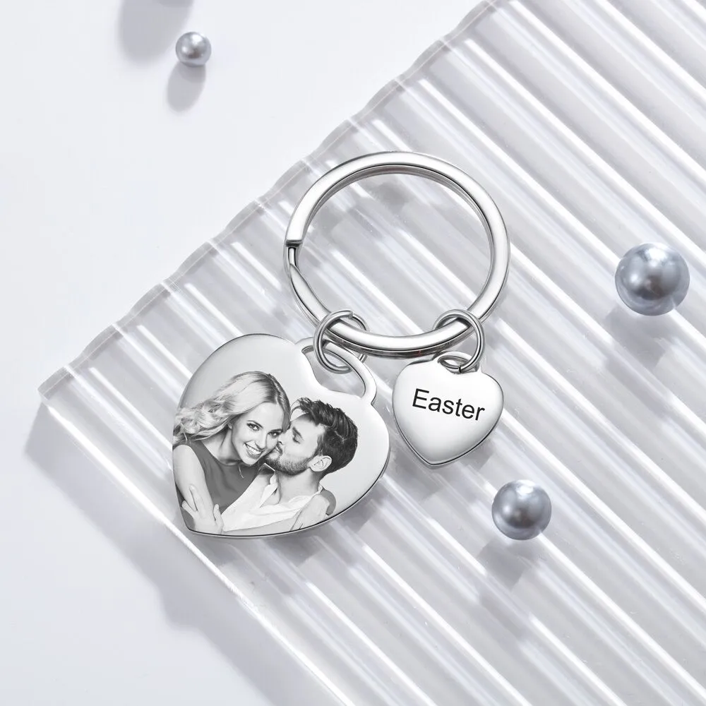 Stainless Steel Cordate Name & Date Engraved Keychain