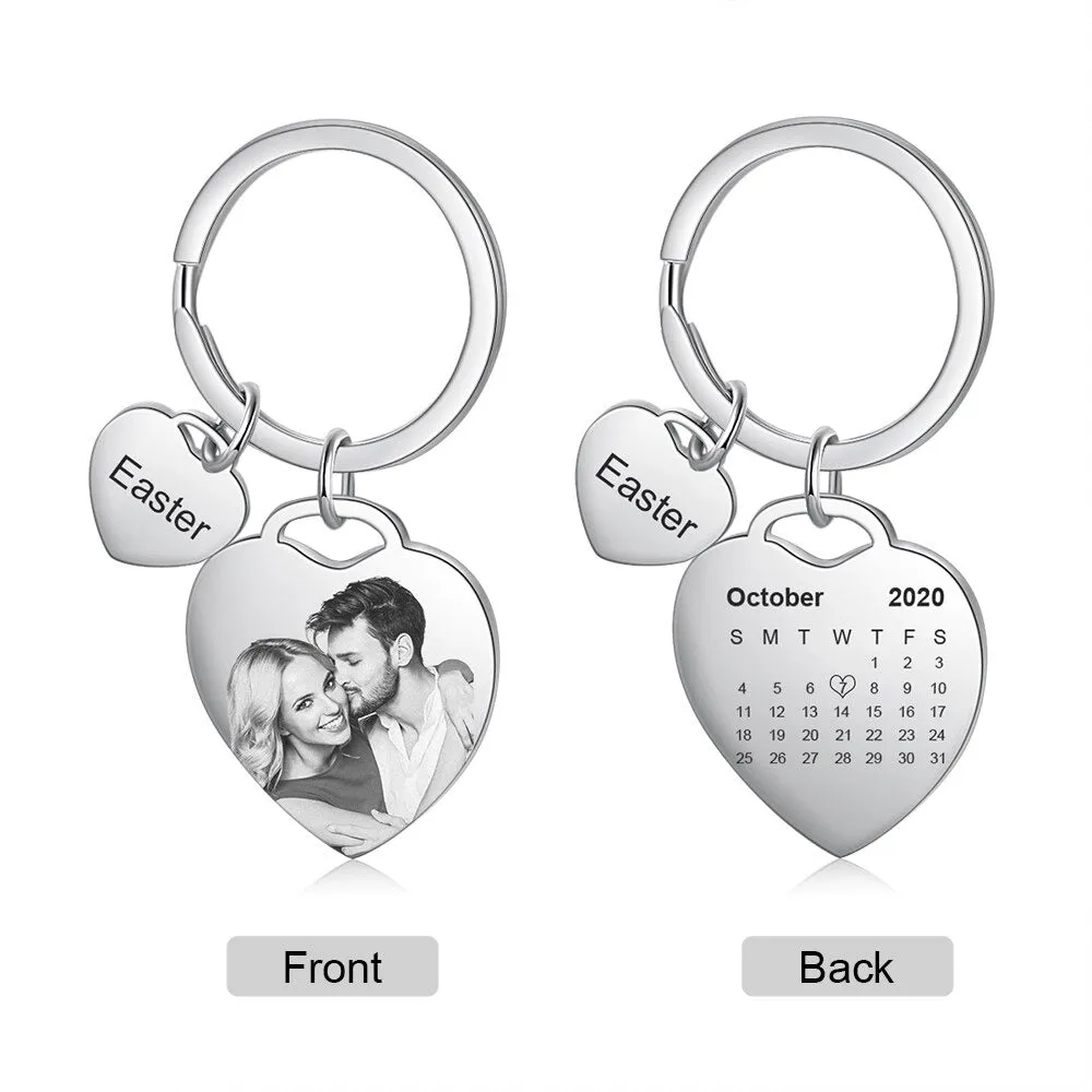 Stainless Steel Cordate Name & Date Engraved Keychain