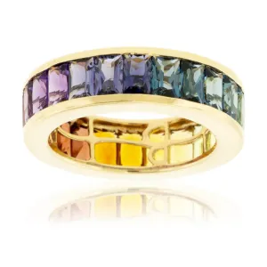 Step Cut Mixed Gemstone Wide Rainbow Ring