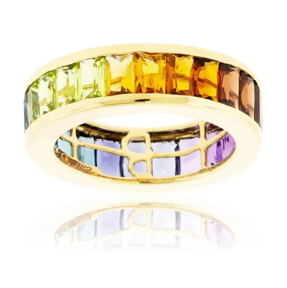 Step Cut Mixed Gemstone Wide Rainbow Ring