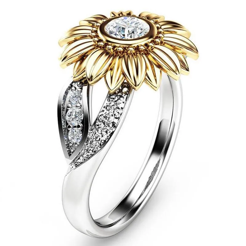 Sunflower Party Rings Rhinestone Accessory Sunflower Charm Rhinestone Jewelry