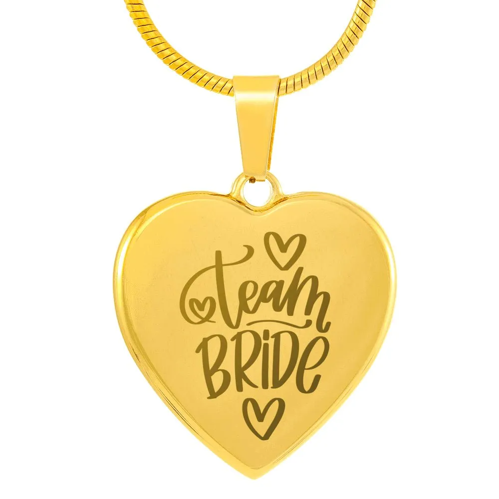 Team Bride Engraved Heart Pendant Necklace