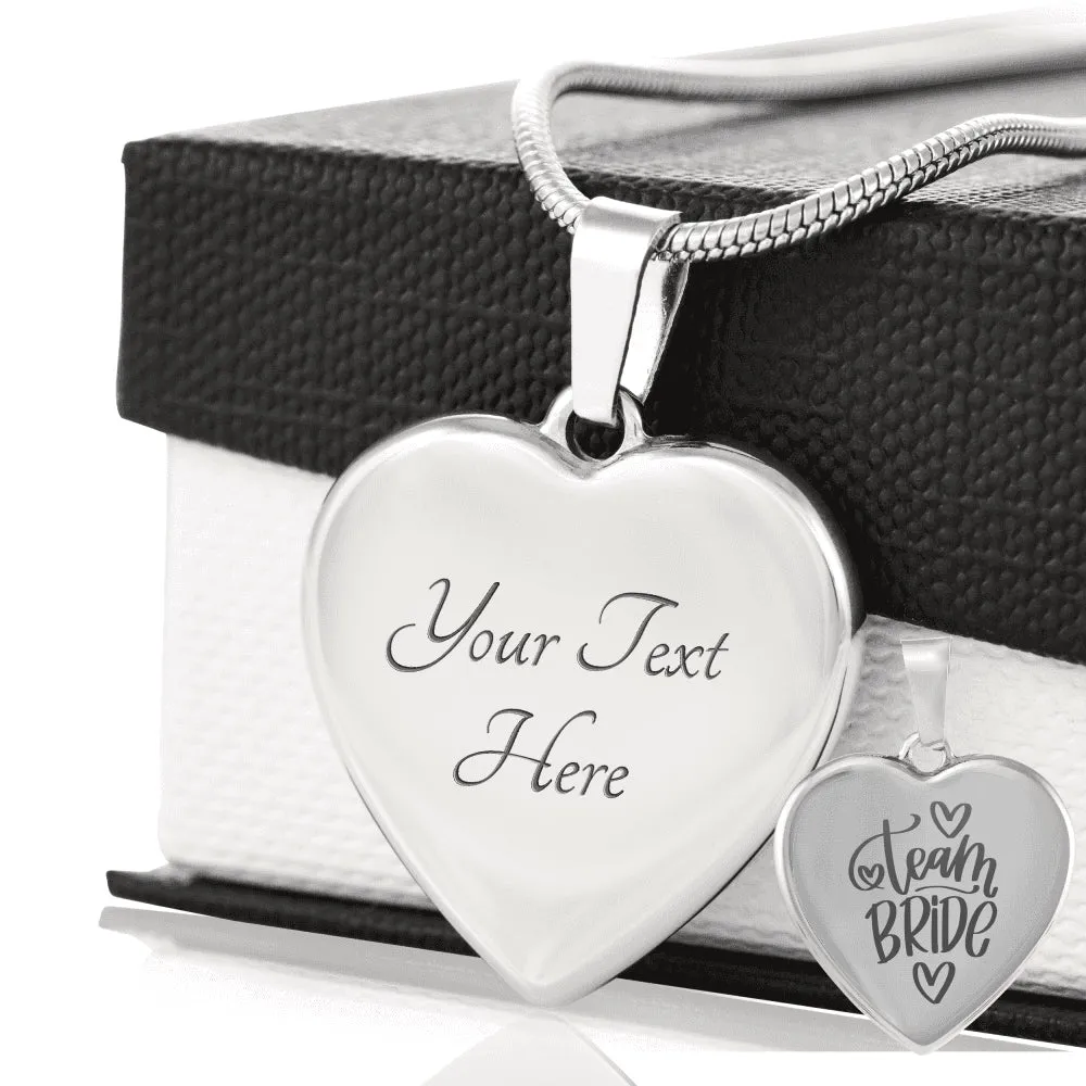 Team Bride Engraved Heart Pendant Necklace