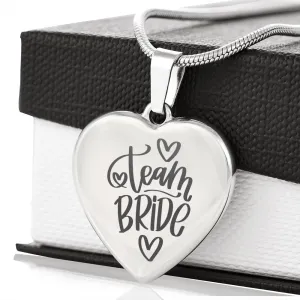 Team Bride Engraved Heart Pendant Necklace