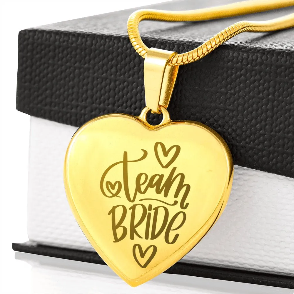 Team Bride Engraved Heart Pendant Necklace