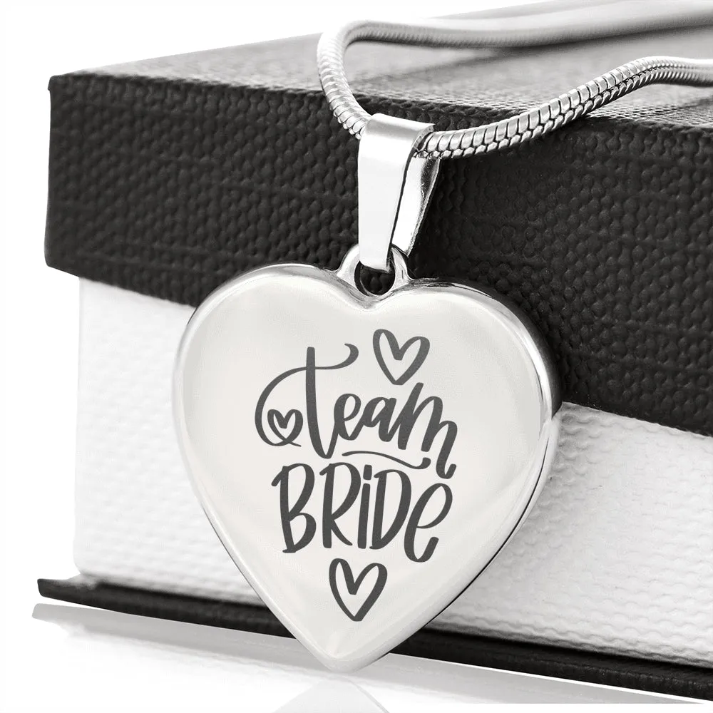 Team Bride Engraved Heart Pendant Necklace