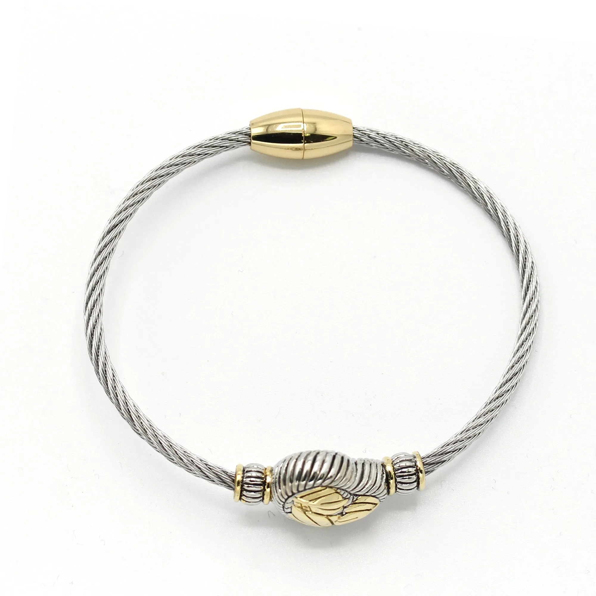 TWO TONE ENGRAVED HEART CLASSIC CABLE BRACELET#11658BR
