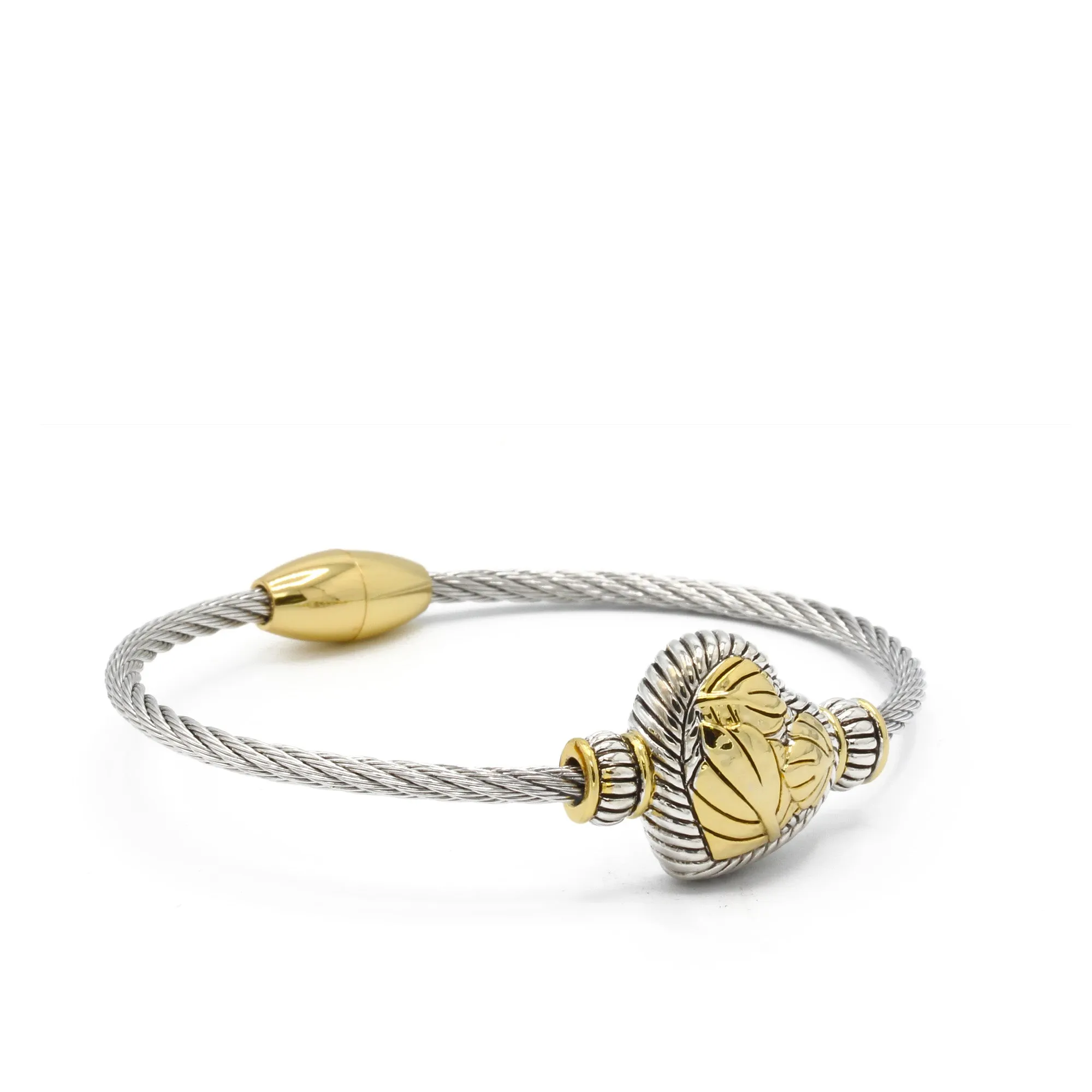 TWO TONE ENGRAVED HEART CLASSIC CABLE BRACELET#11658BR