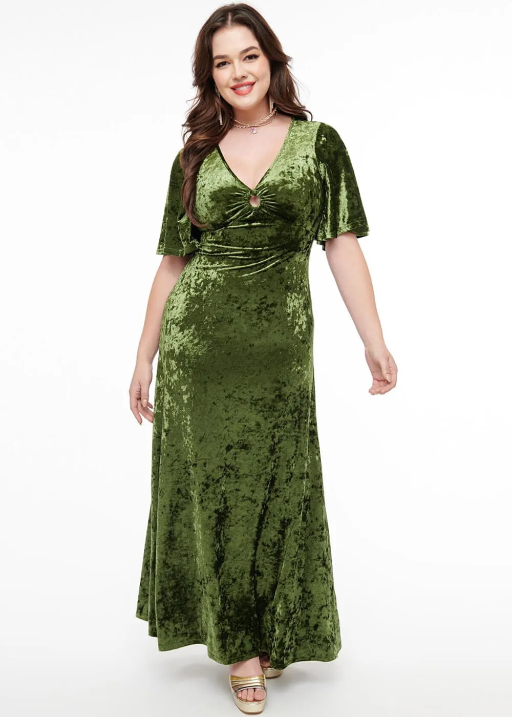 Unique Vintage Smak Parlous Mossy Glamour Velvet Maxi Dress Green