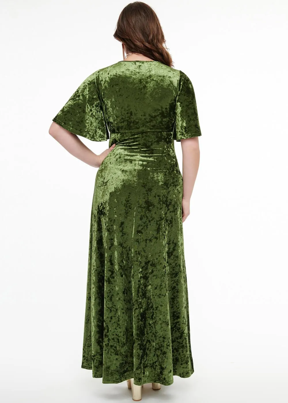 Unique Vintage Smak Parlous Mossy Glamour Velvet Maxi Dress Green