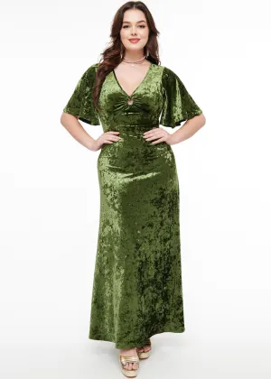 Unique Vintage Smak Parlous Mossy Glamour Velvet Maxi Dress Green