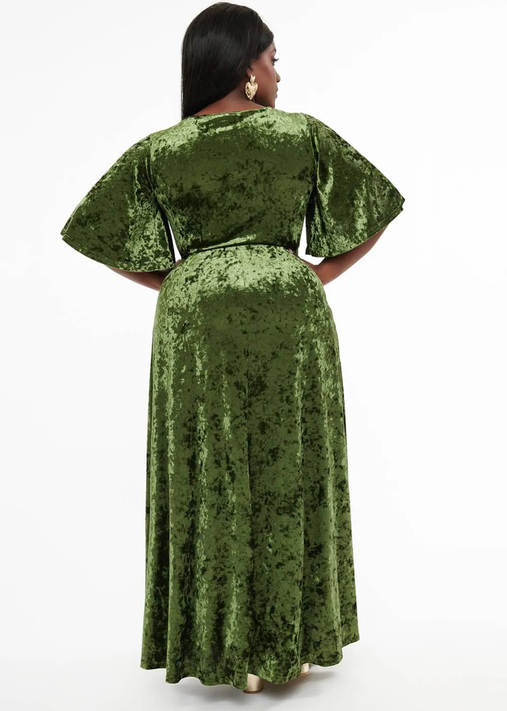 Unique Vintage Smak Parlous Mossy Glamour Velvet Maxi Dress Green