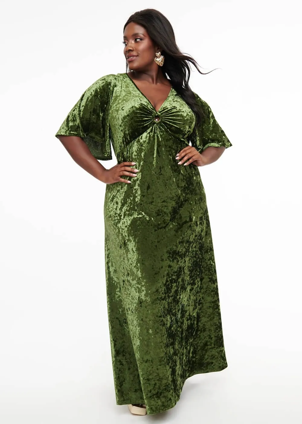 Unique Vintage Smak Parlous Mossy Glamour Velvet Maxi Dress Green