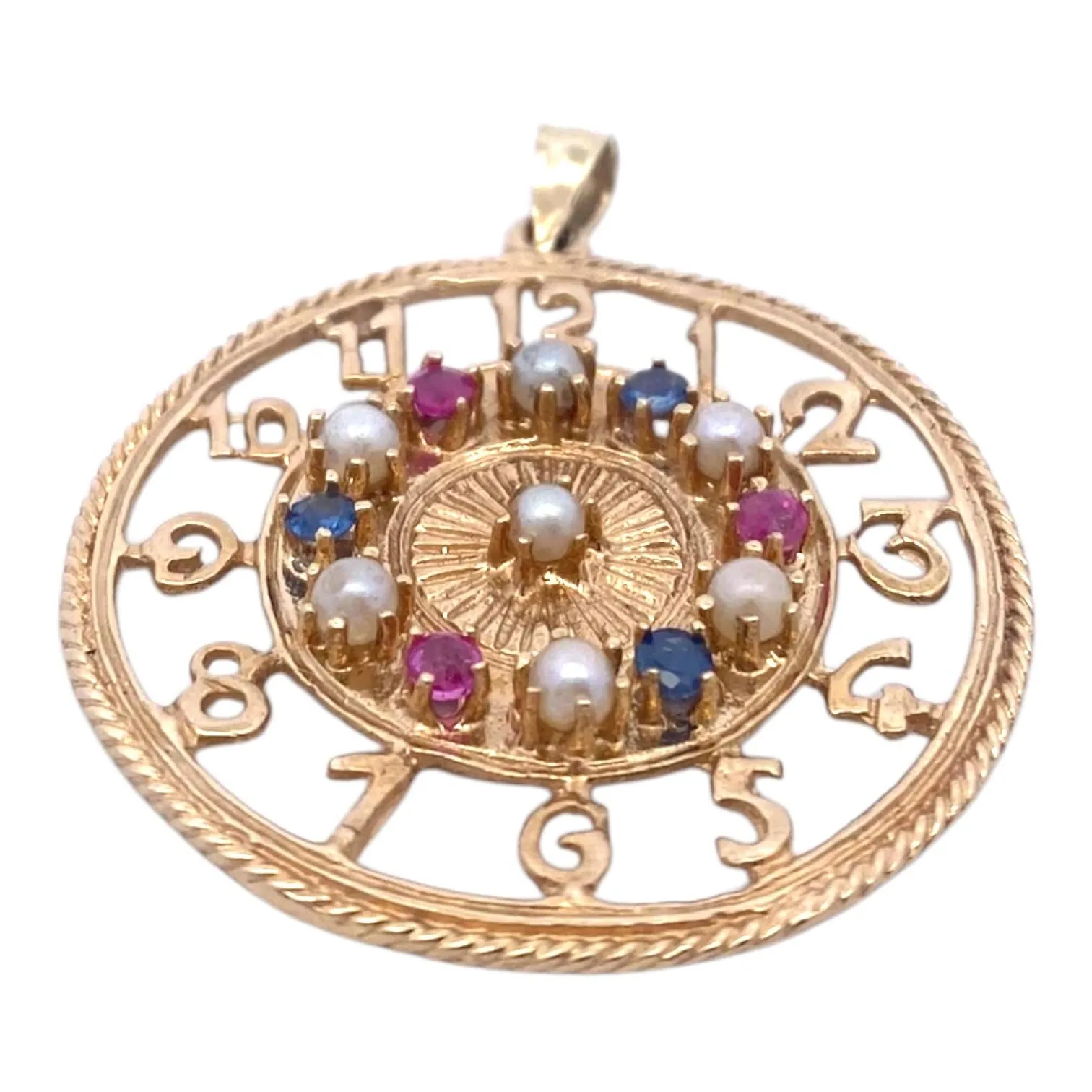 Vintage 14K Ruby Sapphire Pearl Large Charm Pendant
