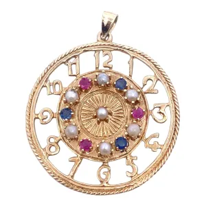 Vintage 14K Ruby Sapphire Pearl Large Charm Pendant