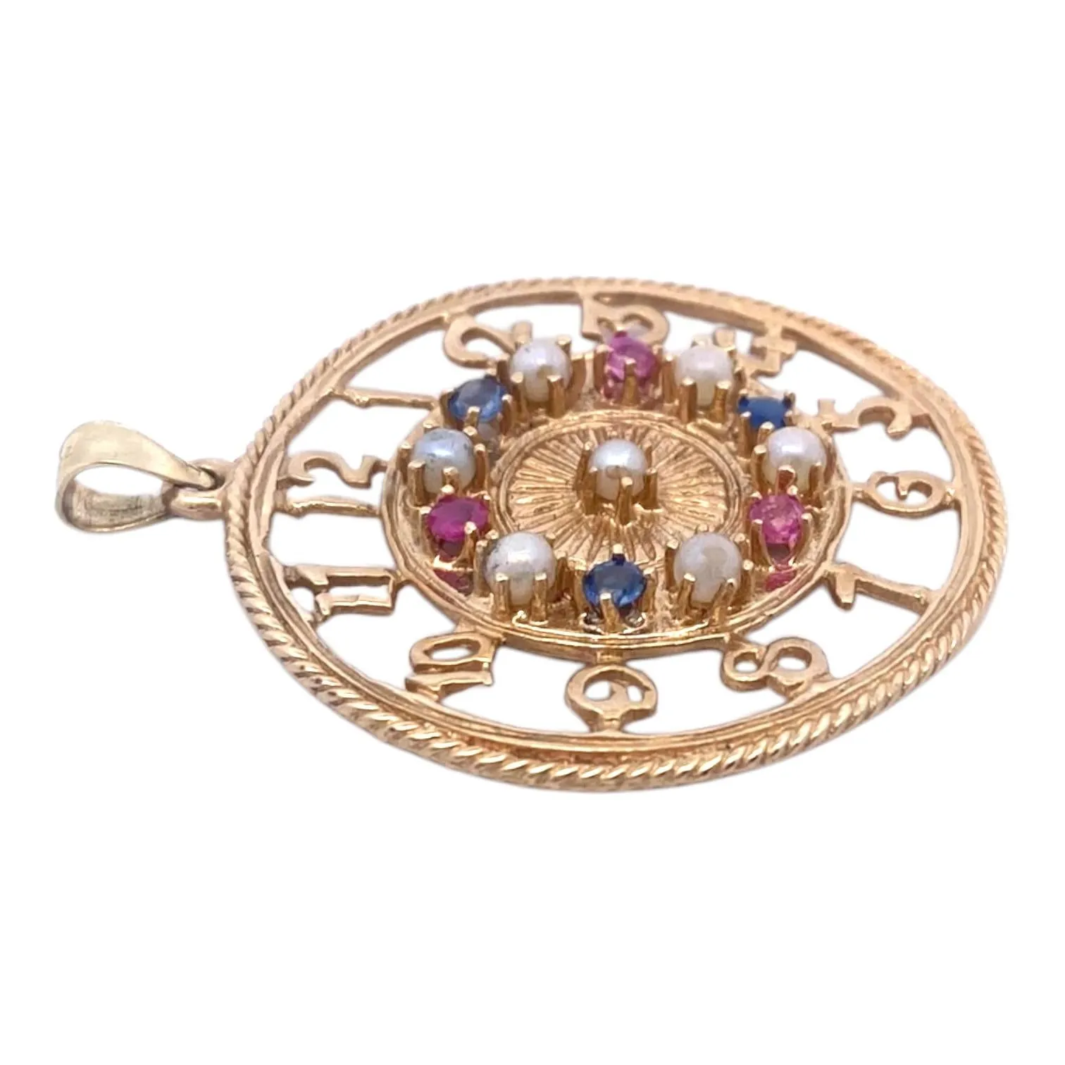 Vintage 14K Ruby Sapphire Pearl Large Charm Pendant