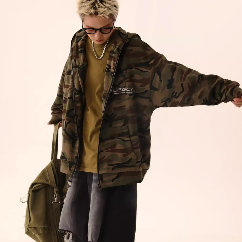 Vintage Camouflage Lettering Hoodie