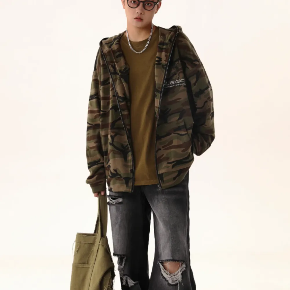 Vintage Camouflage Lettering Hoodie