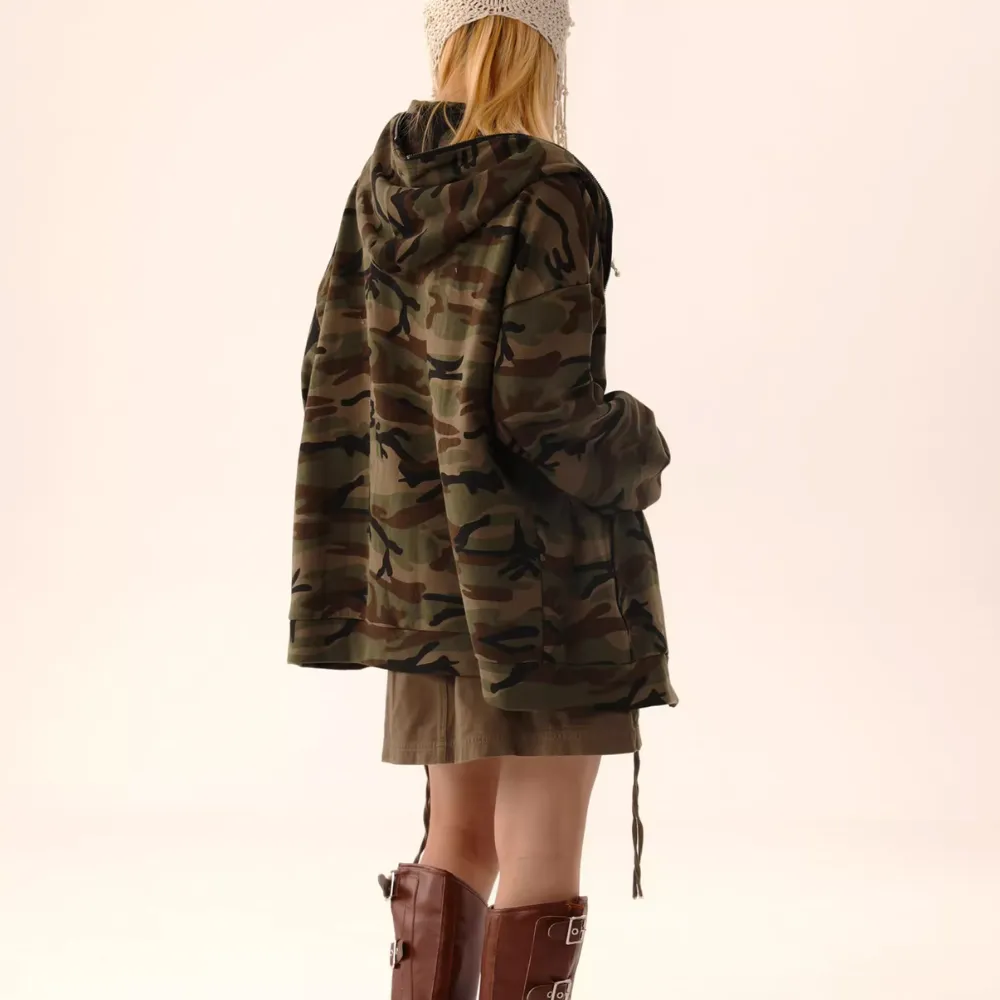 Vintage Camouflage Lettering Hoodie