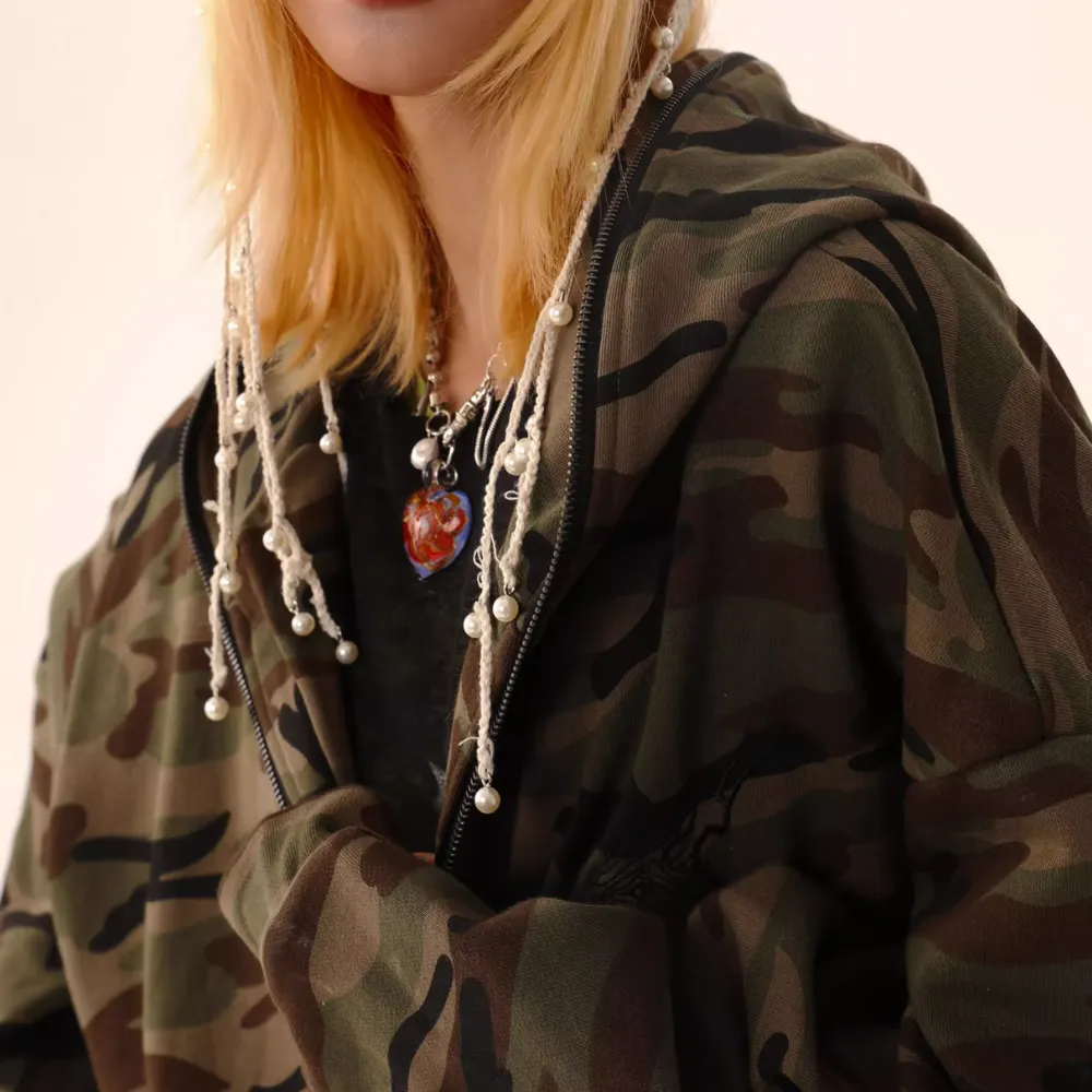 Vintage Camouflage Lettering Hoodie