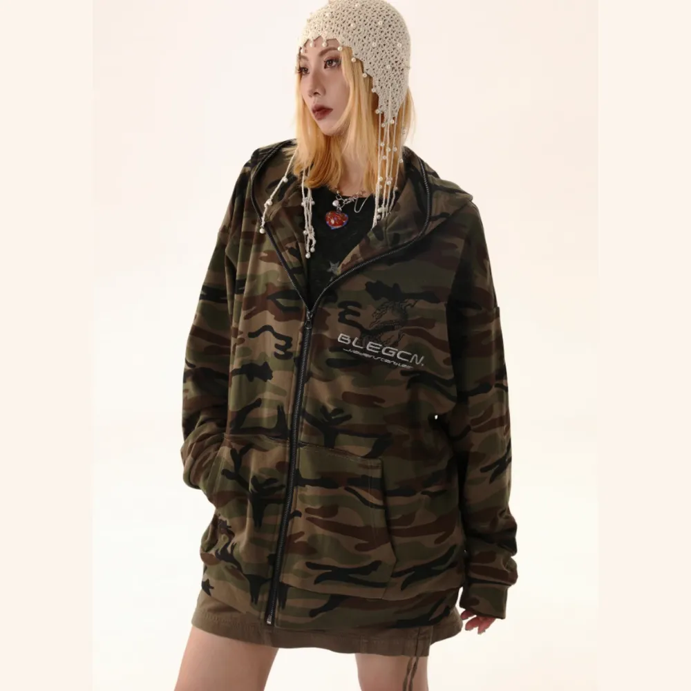 Vintage Camouflage Lettering Hoodie