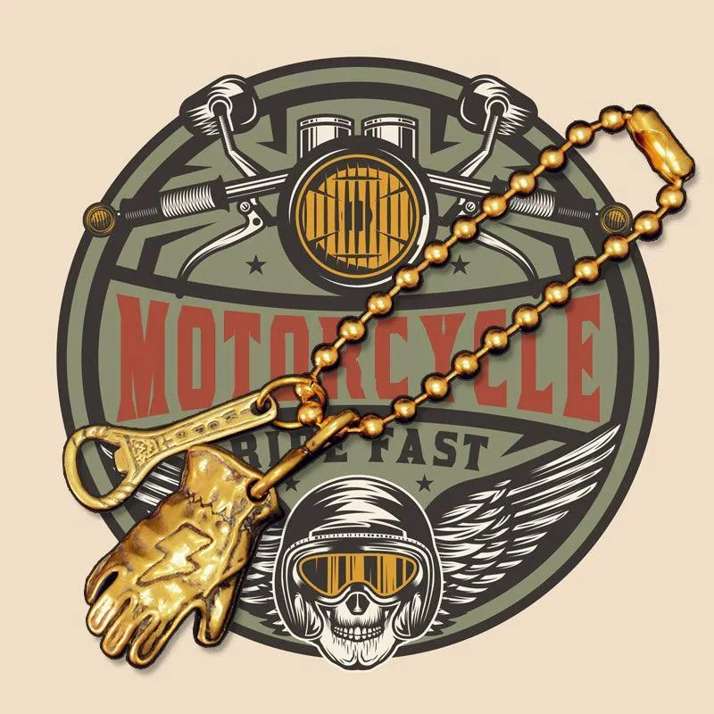 Vintage Motorcycle Glove Solid Brass Keychain