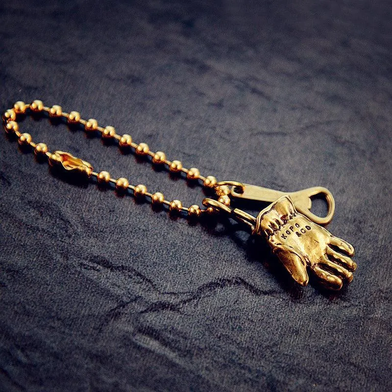 Vintage Motorcycle Glove Solid Brass Keychain