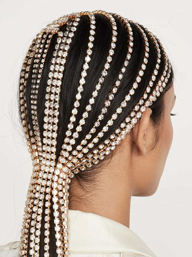 Vintage Rhinestone Hair Chain Long tassel Headband Hair Jewelry for Women