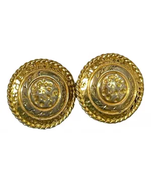 Vintage Yves Saint Laurent golden round logo earring with engraved signature. 0410132