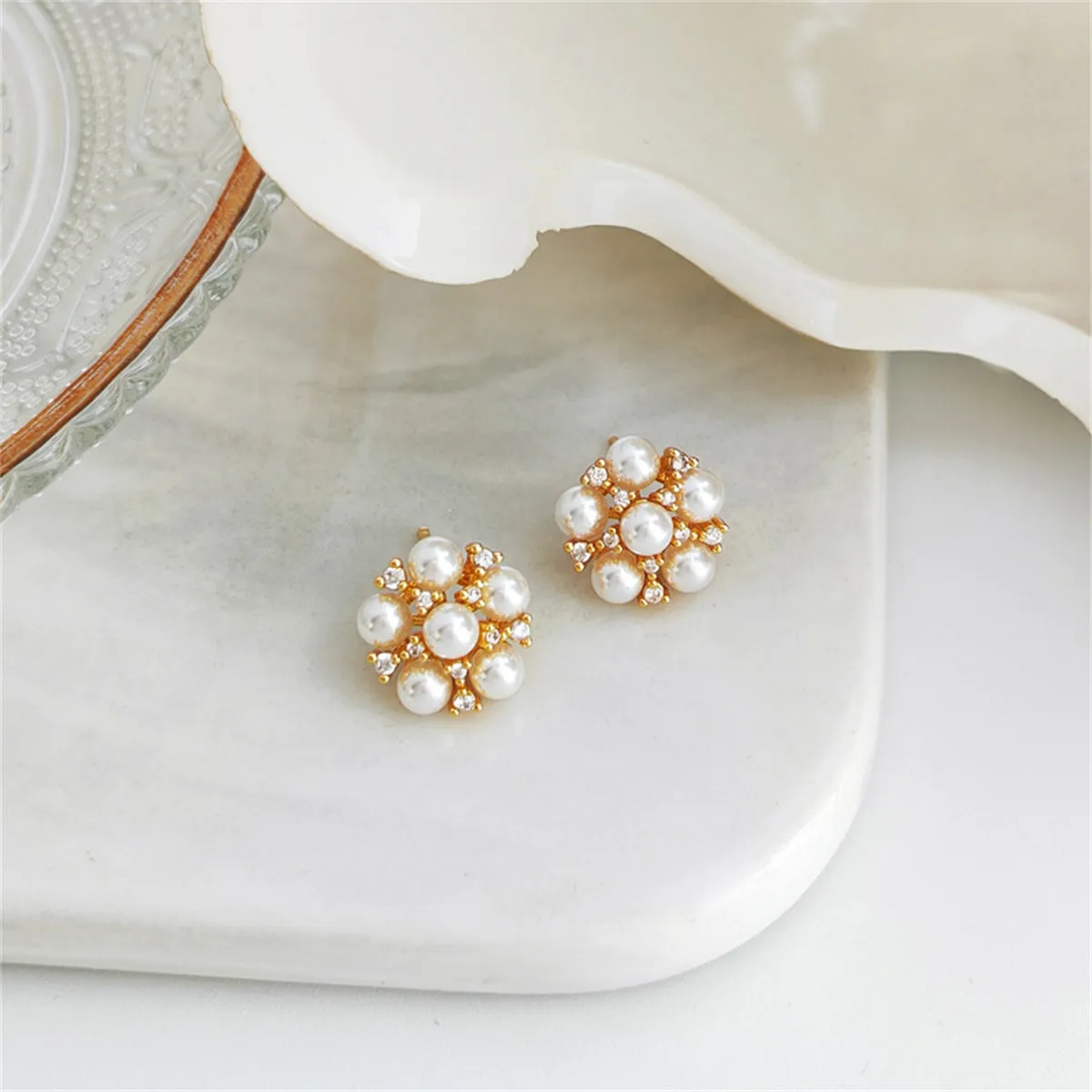 White Pearl & Cubic Zirconia 18K Gold-Plated Round Stud Earrings
