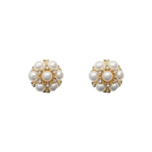 White Pearl & Cubic Zirconia 18K Gold-Plated Round Stud Earrings