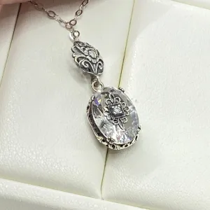 White Topaz Pendant, Embellished Edwardian Necklace #P70e